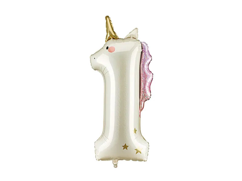 Globo de aluminio con el número ''1'' Unicornio, 93 cm, surtido