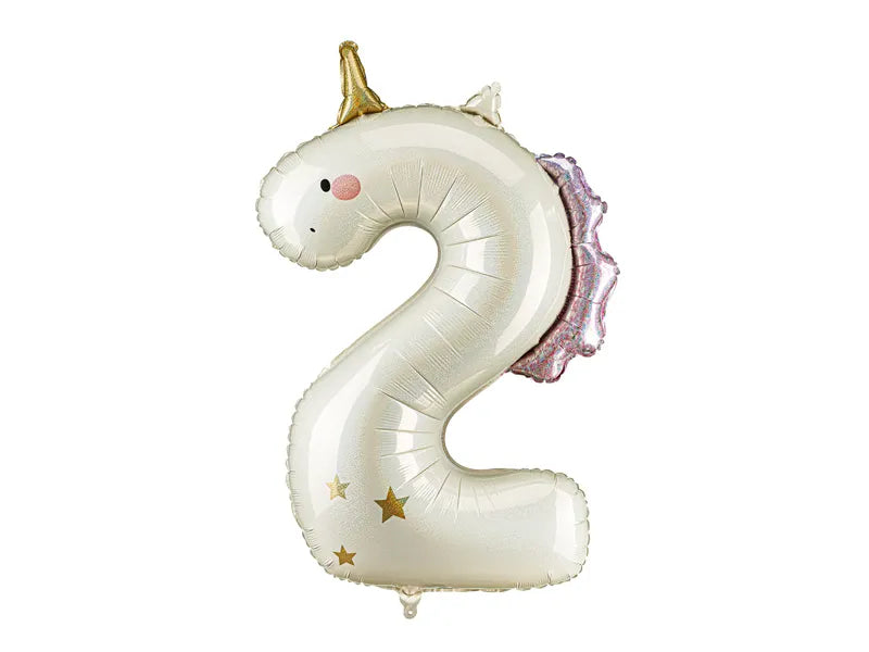 Globo de aluminio con el número ''2'' Unicornio, 93 cm, surtido