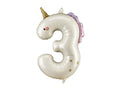 Globo de aluminio con el número ''3'' Unicornio, 93 cm, surtido