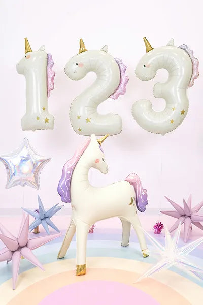 Globo de aluminio con el número ''3'' Unicornio, 93 cm, surtido