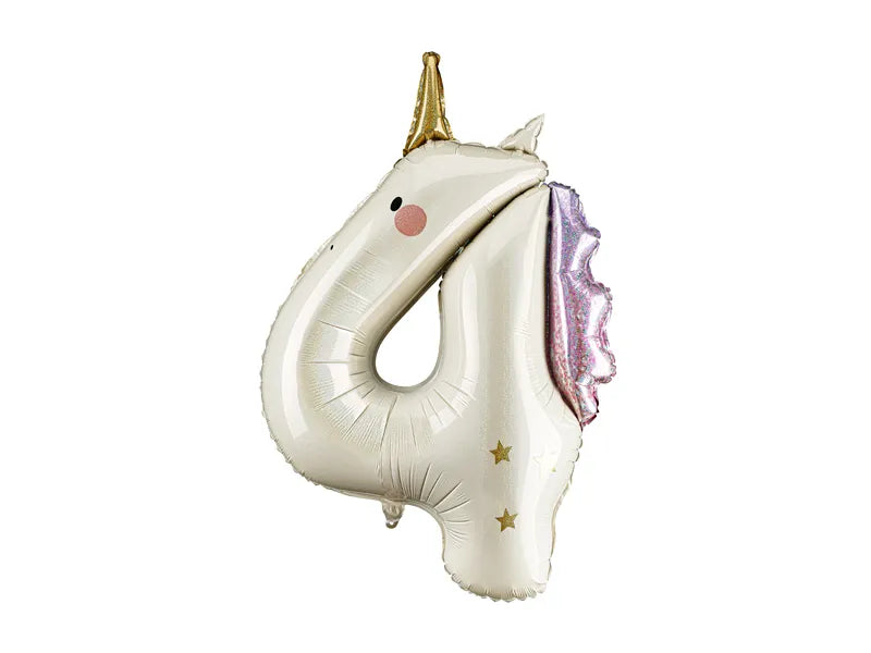 Globo de aluminio con el número ''4'' Unicornio, 93 cm, surtido