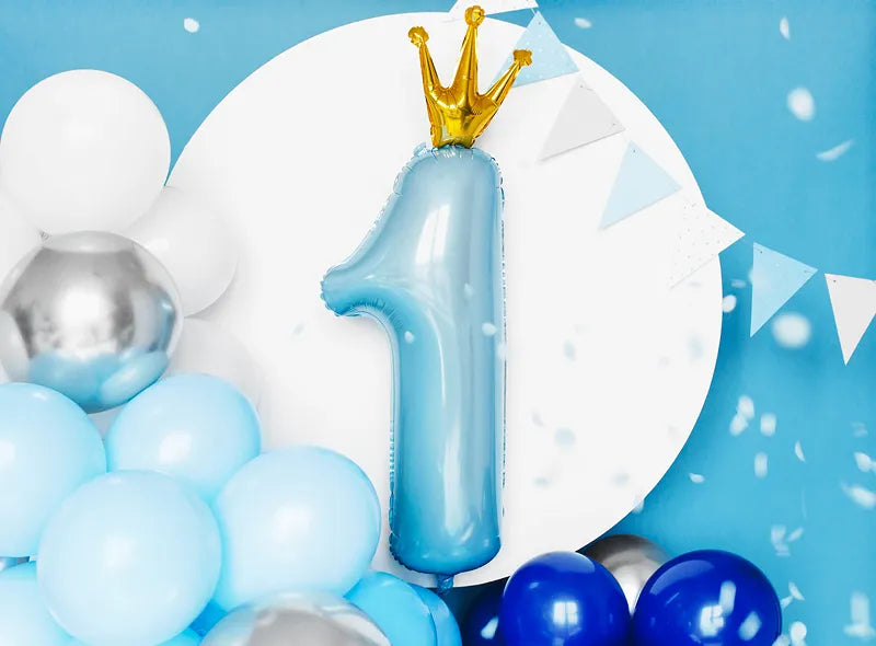 Globo de papel de aluminio con el número '1', 37 x 100 cm, azul.