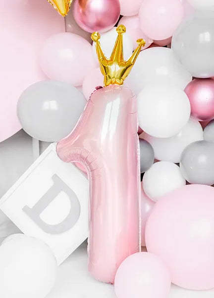 Globo de aluminio con el número '1', 37x100 cm, rosa claro.