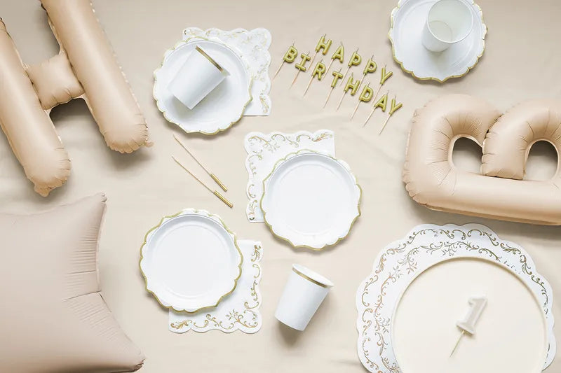 Platos de papel decorados, blancos, 23 cm