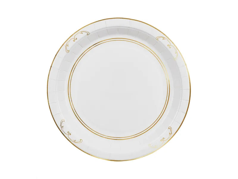 Platos de papel decorados, blancos, 23 cm