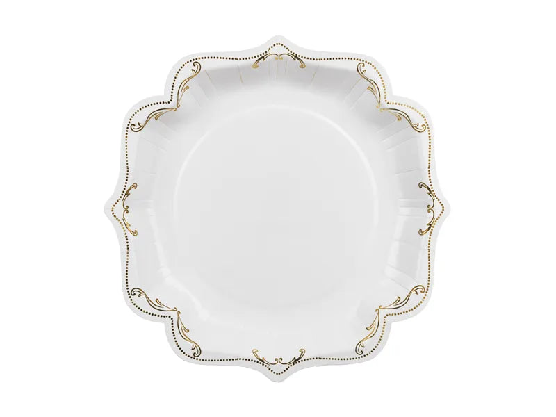 Platos de papel decorativos con adorno, blancos, 26 cm