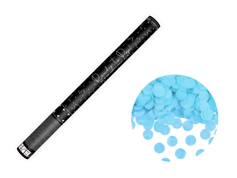 Cañón de confeti para revelar el sexo del bebé - Listo para usar, azul, 60 cm