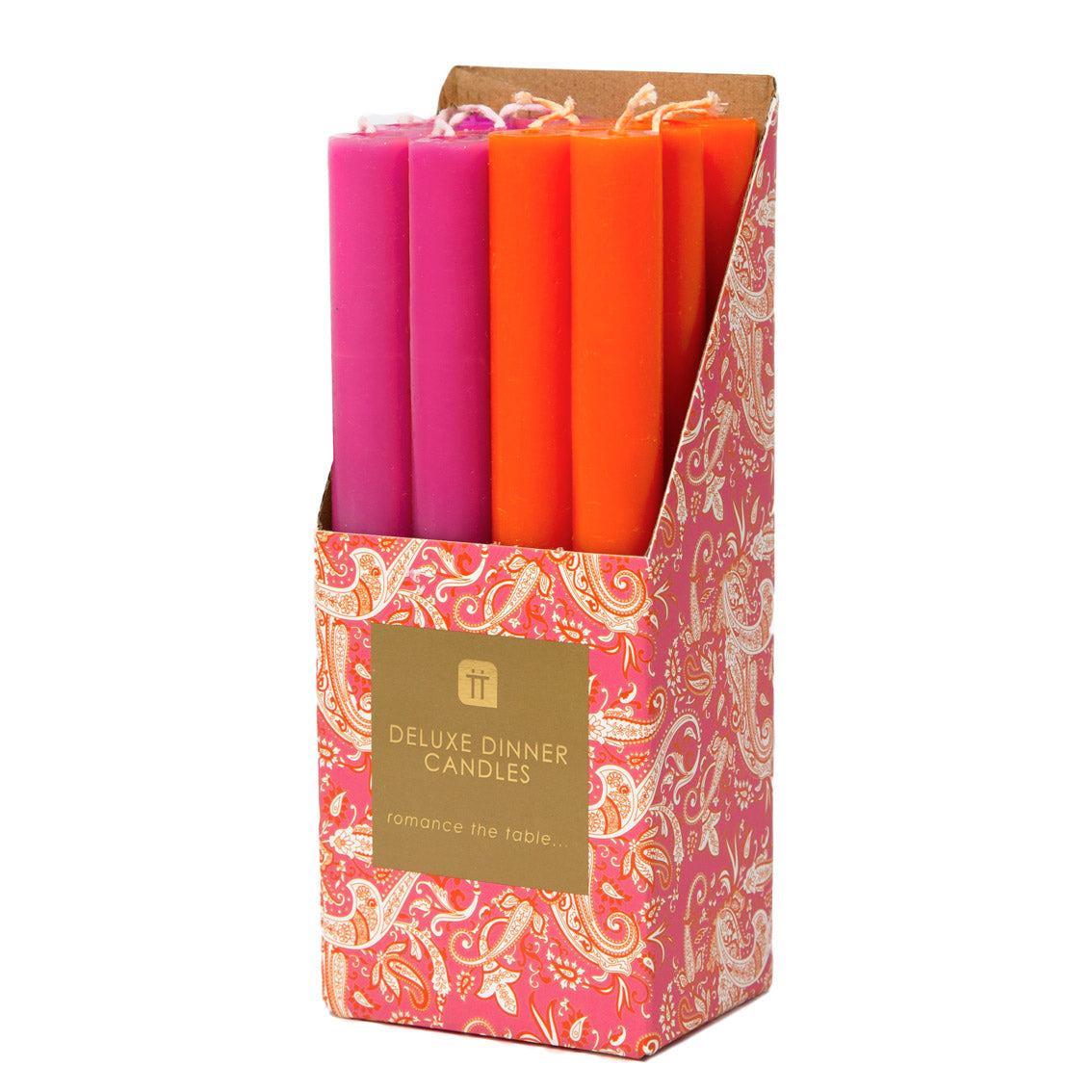 Velas internas de cena naranja y rosa, decoración de verano