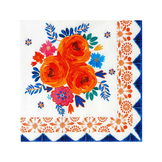 Servilletas de flores azul y naranja Boho - Paquete de 20
