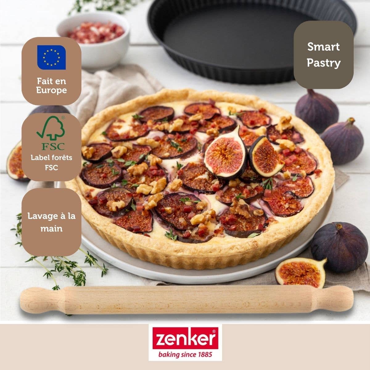 Rodillo de madera FSC Zenker para repostería, 35 cm