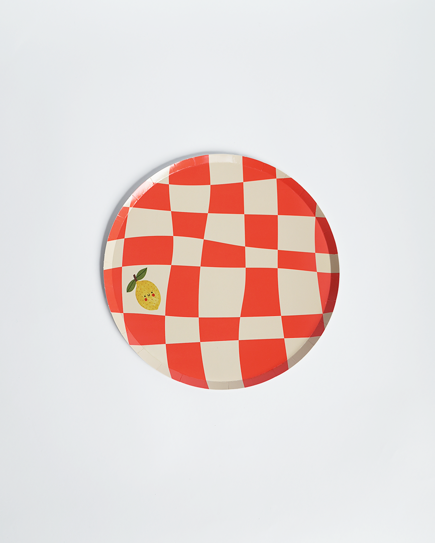Platos de cartón a cuadros para cena (x12) - Colección Pequeño Chef