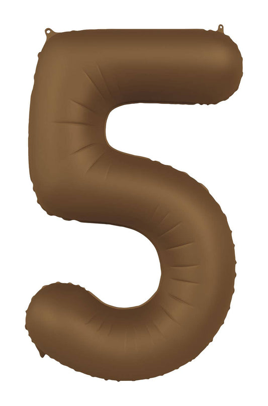 Globo de aluminio número 5, marrón chocolate, ultra mate, 86 cm