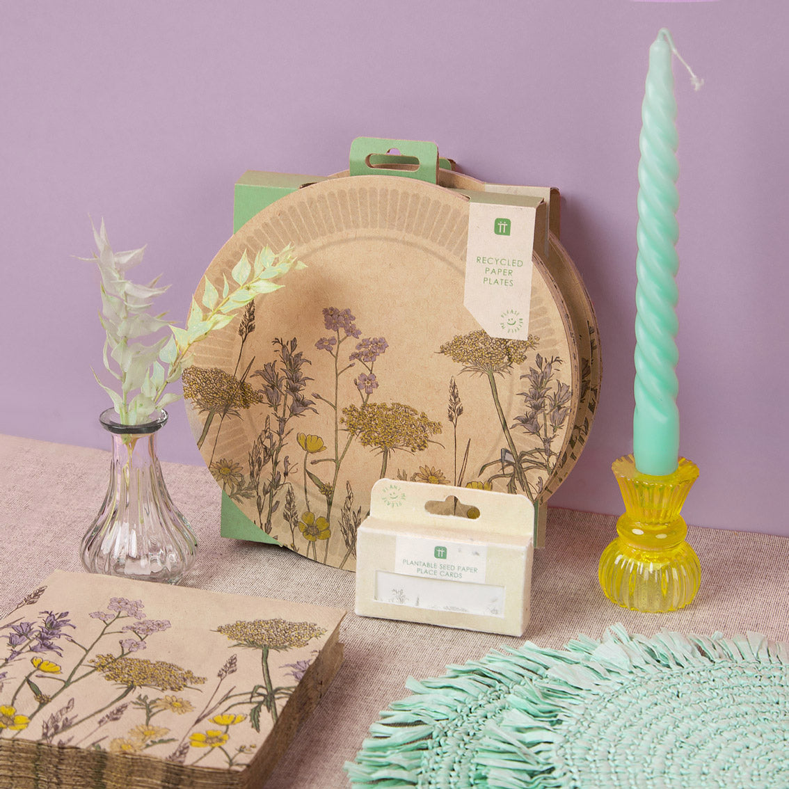 Platos florales de papel reciclado ecológico - Paquete de 12