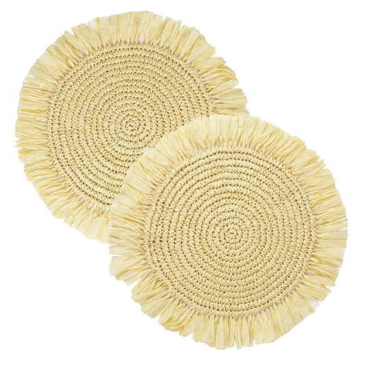 Manteles individuales de rafia color crema para mesa - Pack de 2