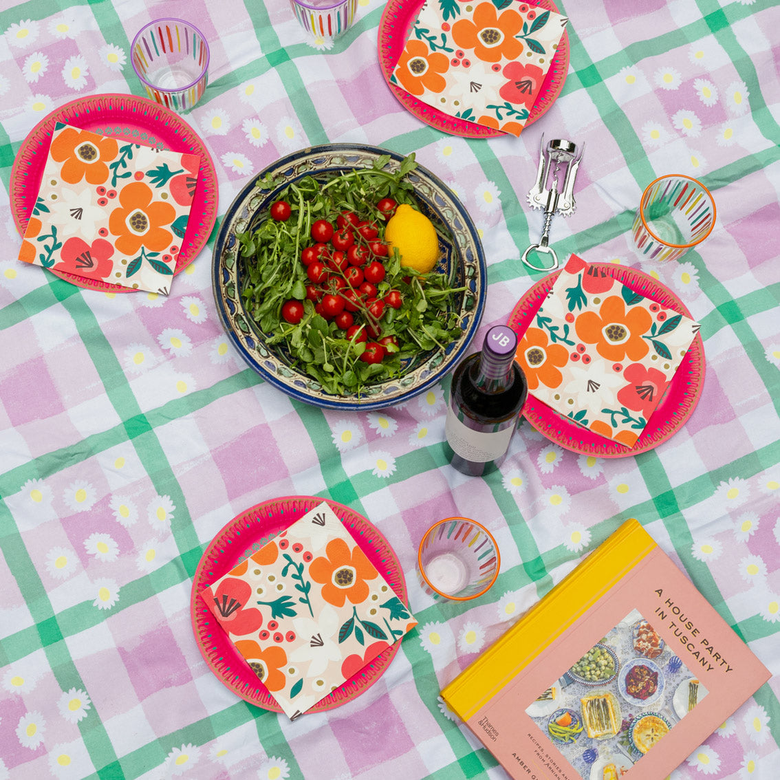 Manta de picnic con margaritas a cuadros