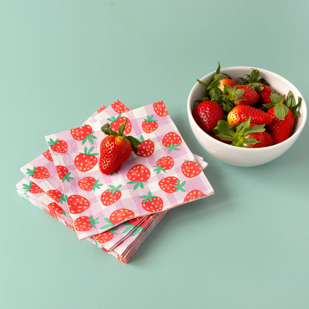 Servilletas de papel a cuadros de fresa - Paquete de 20