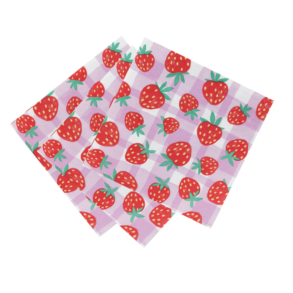 Servilletas de papel a cuadros de fresa - Paquete de 20