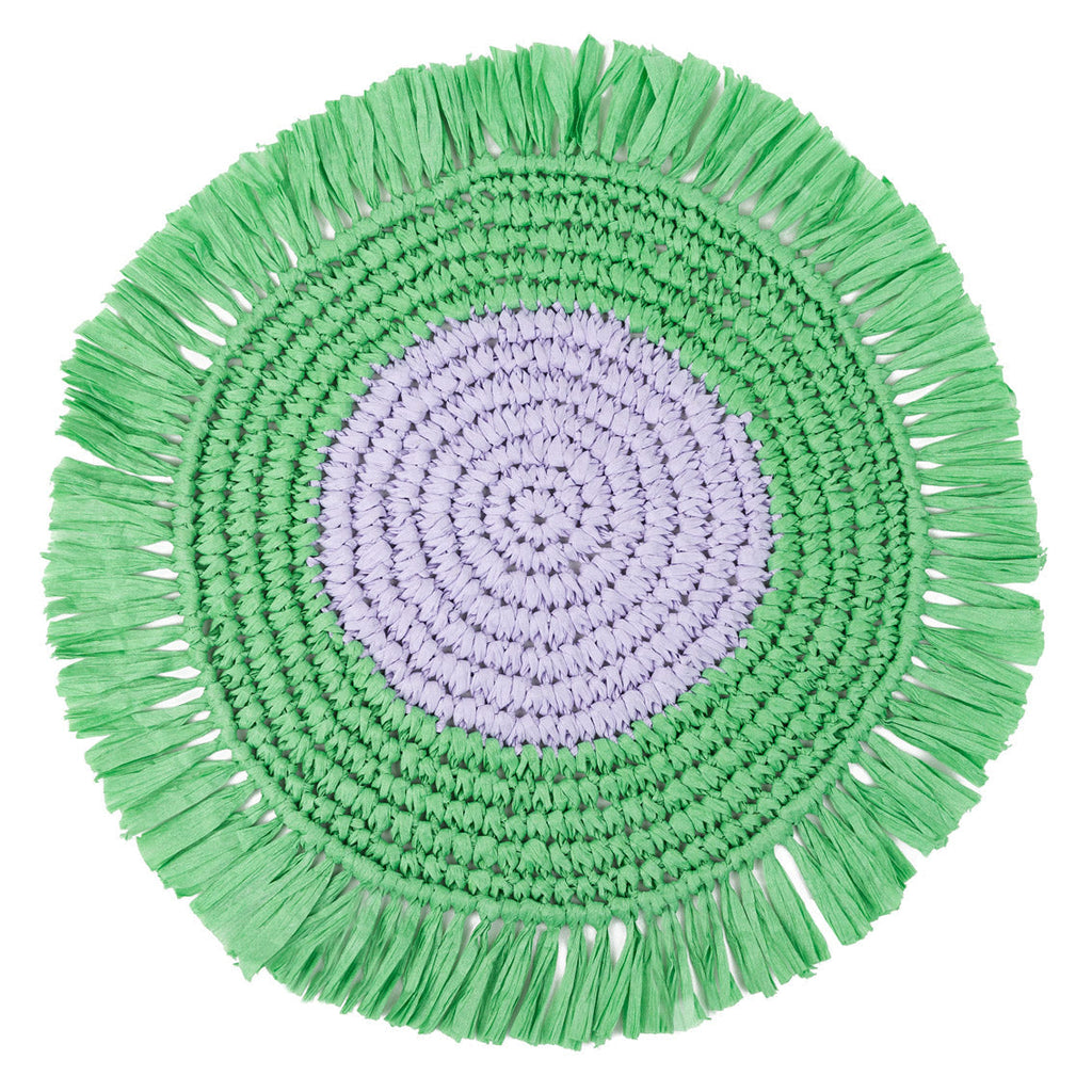 Manteles individuales de rafia de papel lila y verde, decoración primaveral, paquete de 2