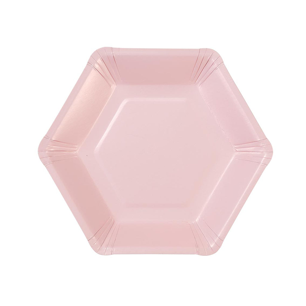 Platos de papel pastel hexagonales grandes - Paquete de 8
