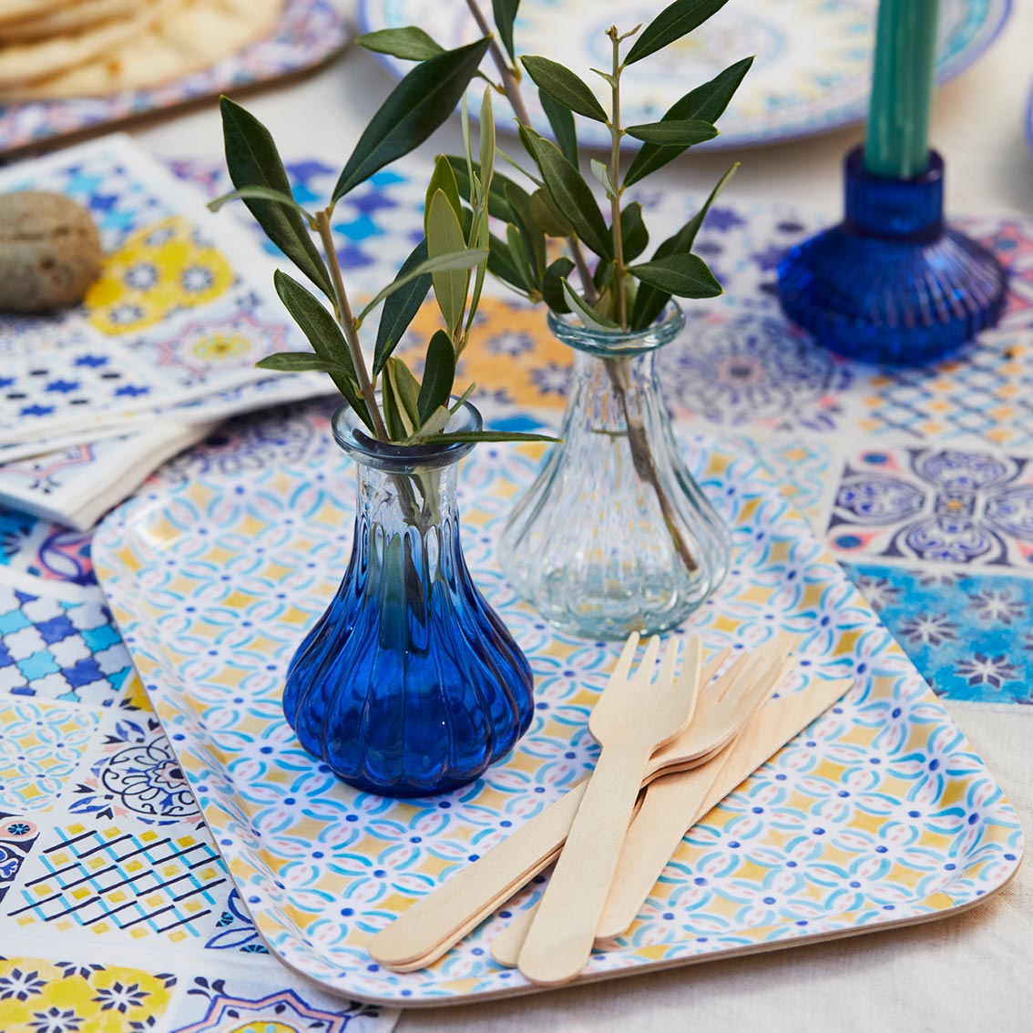Jarrón pequeño de vidrio reciclado azul para cogollos | Decoración del hogar |