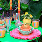 Manteles individuales de rafia de papel rosa y naranja para mesa - Paquete de 2